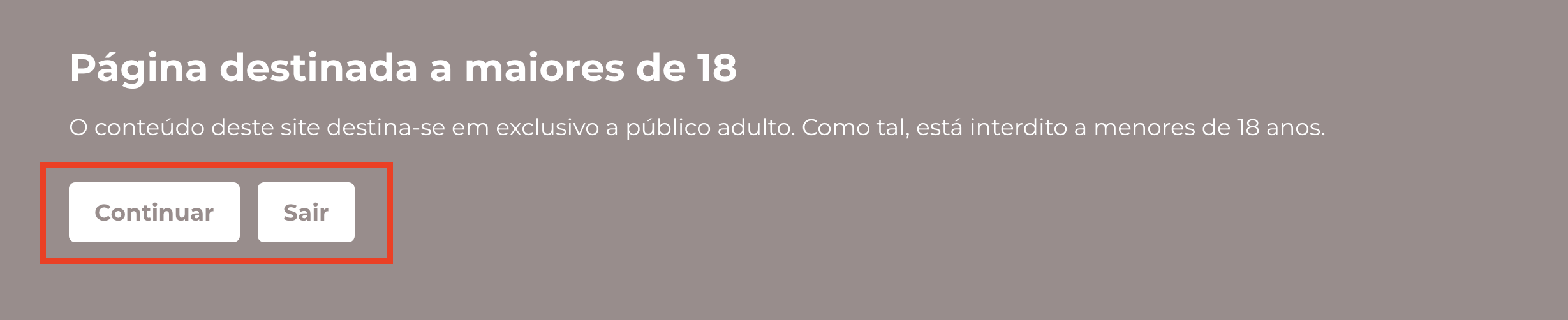 Textos botões de confirmação de idade