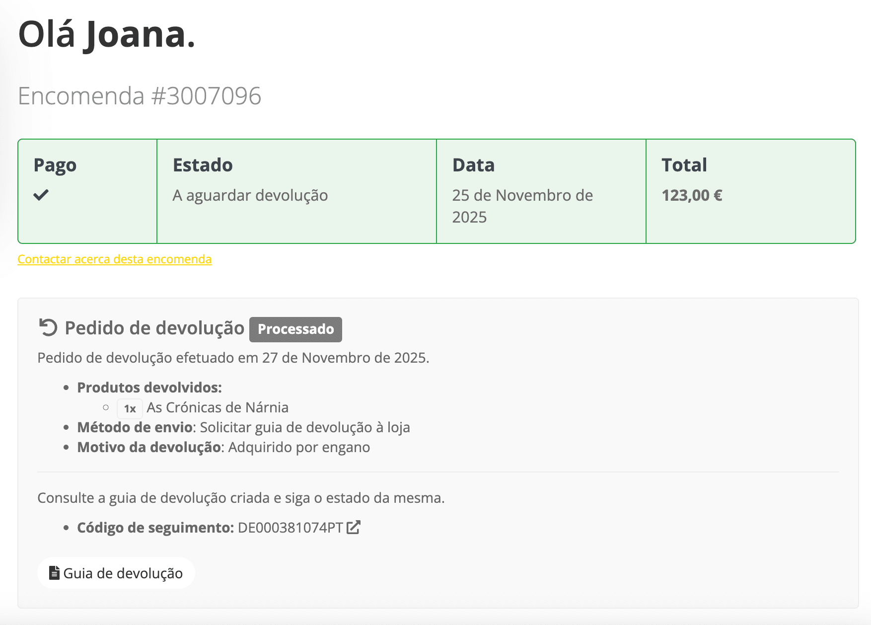 Solicitar devolução cliente