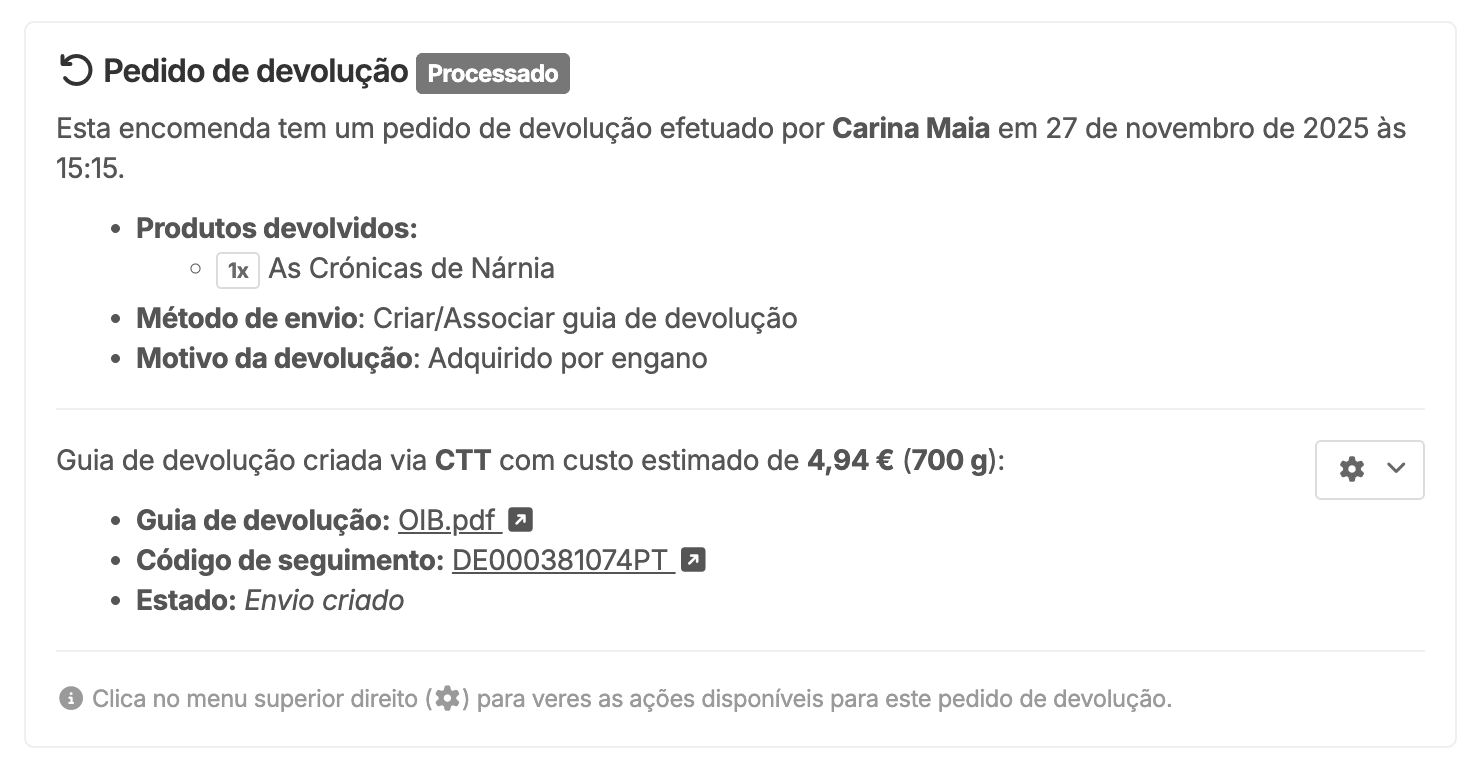Pedido devolução encomenda