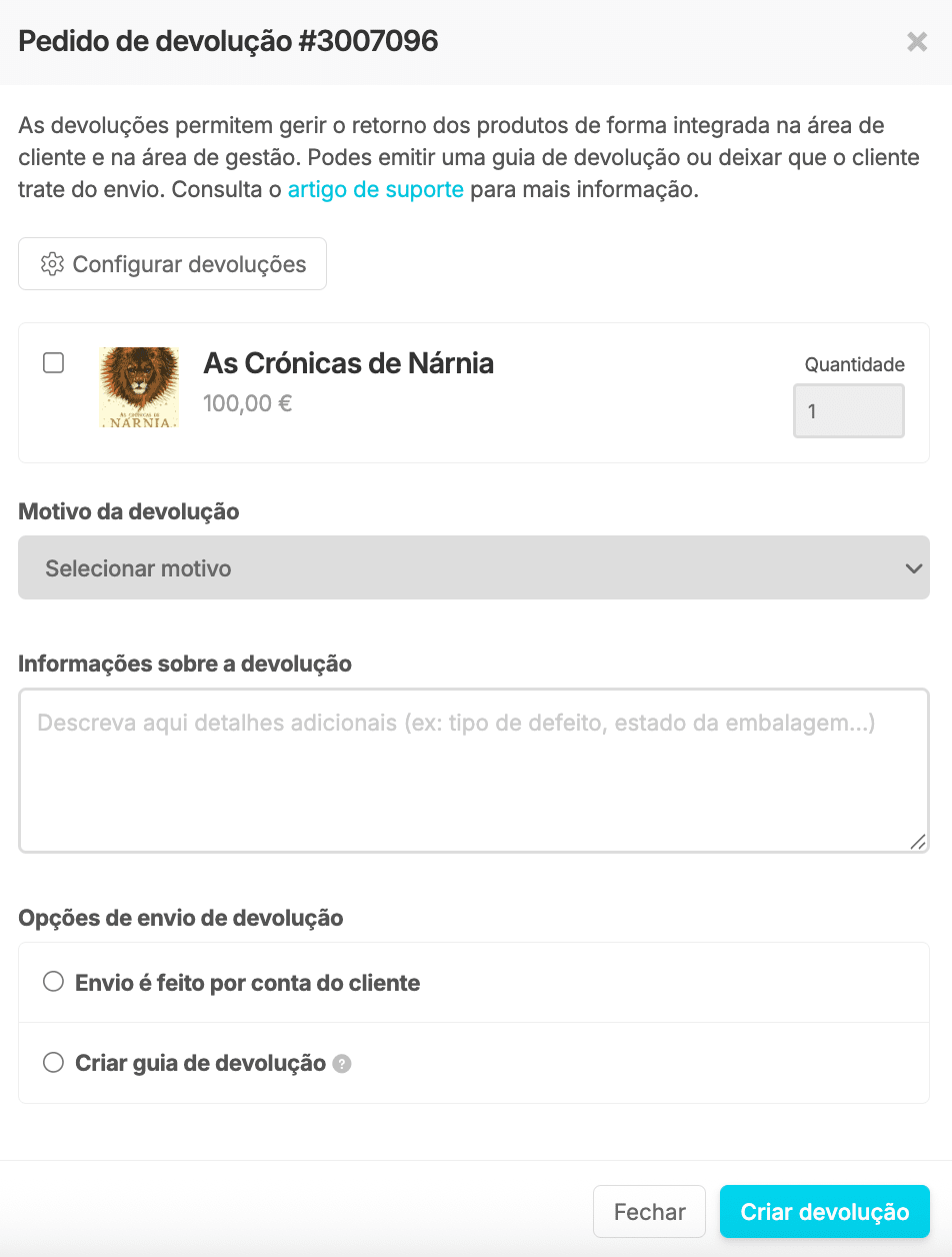 Pedido de devolução