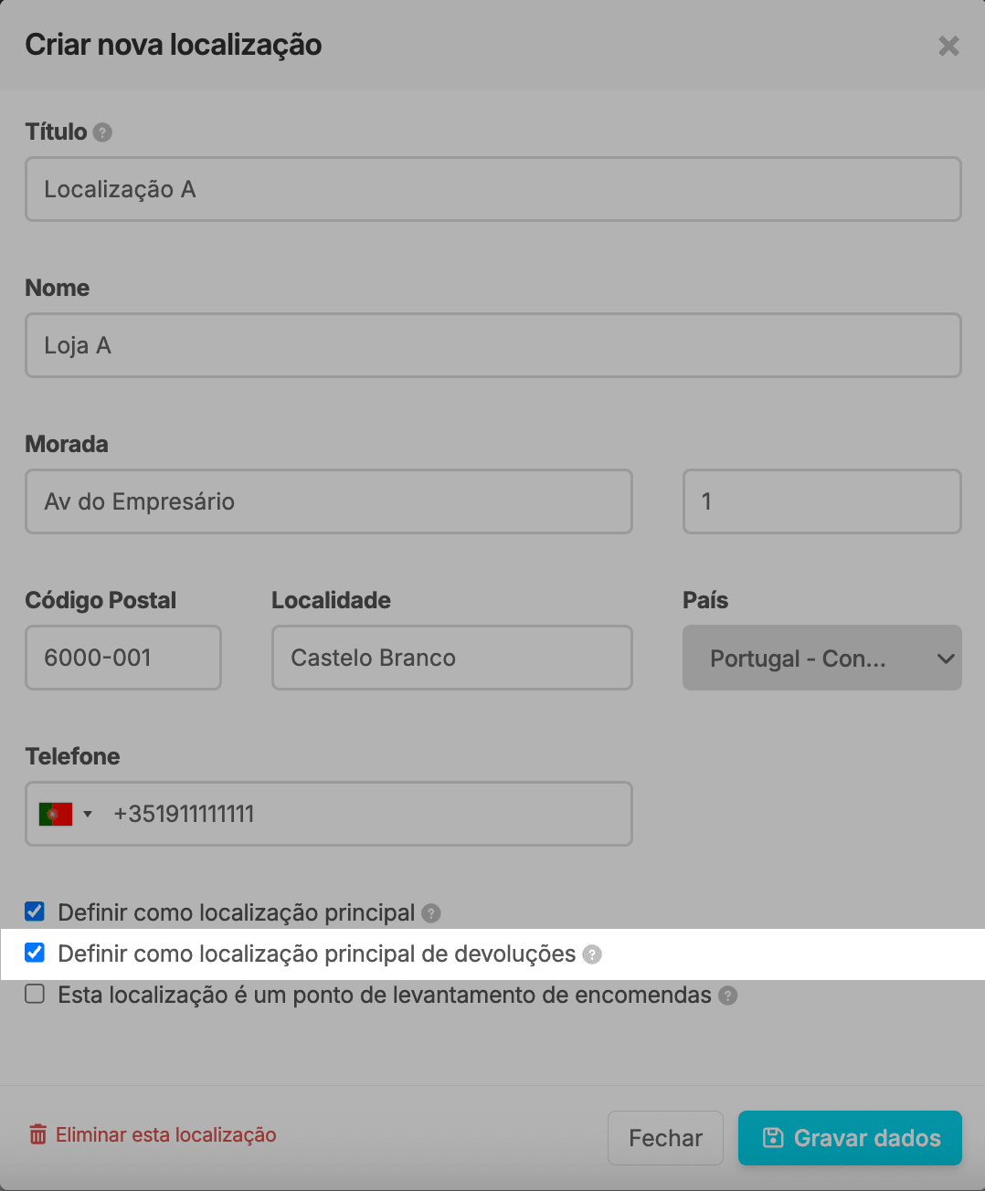 Criar nova localização