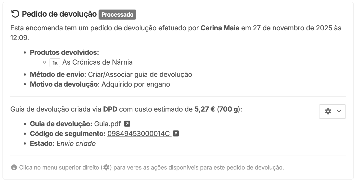Pedido de devolução processado