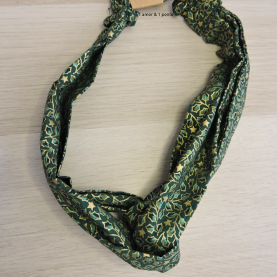 Fita&#x20;de&#x20;cabelo&#x20;verde&#x20;folhas&#x20;douradas