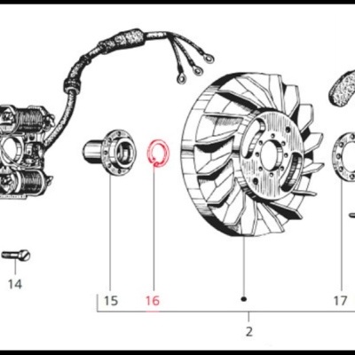 Desenho técnico de peças mecânicas numeradas em preto e branco