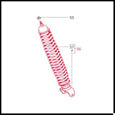 Amortecedor de suspensão metálico com mola vermelha numerada em imagem técnica
