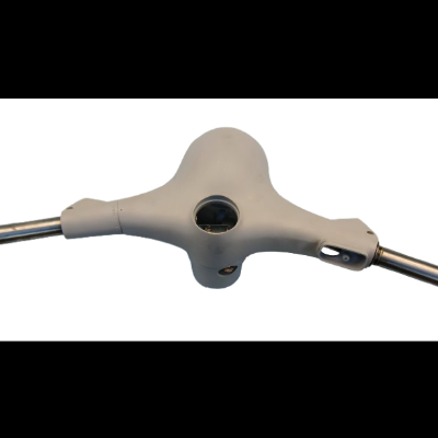 Chave de fenda em formato de T com corpo branco e extremidades metálicas