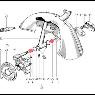 Diagrama técnico de peças mecânicas com números de referência