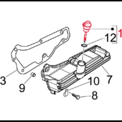 Imagem técnica esquemática de peça automóvel com números identificativos em vermelho e preto.