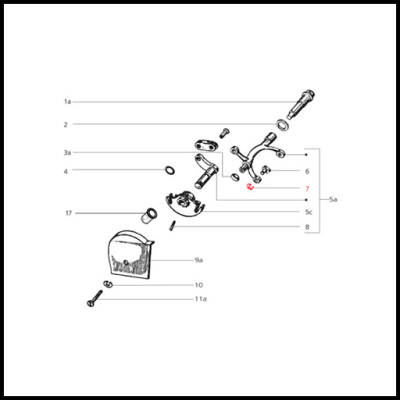 Esquema técnico de peças mecânicas rotuladas