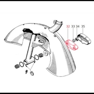 Desenho técnico de para-lama de bicicleta com peças destacadas numeradas