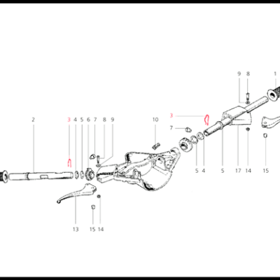 Desenho técnico do manípulo de comando com peças numeradas e punhos