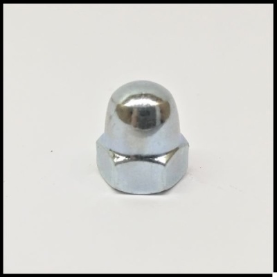 Porca de aço inoxidável brilhante de cabeça redonda sobre fundo branco