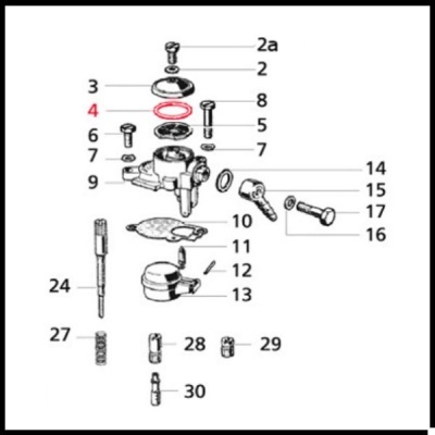 Diagrama técnico de peças mecânicas numeradas em fundo branco