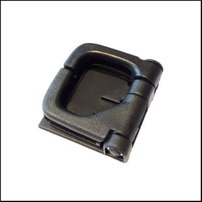 Fecho preto de plástico quadrado em fundo branco