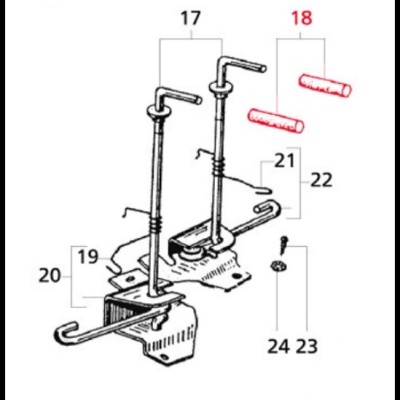 Desenho técnico de dispositivo mecânico com hastes e base metálica