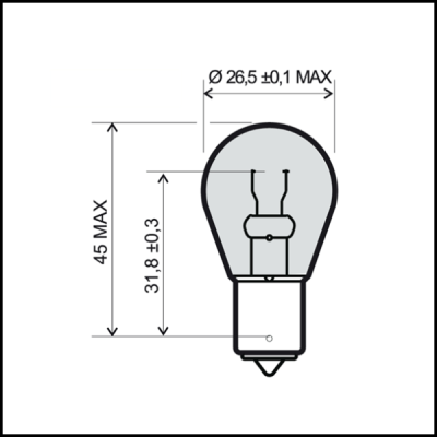 Desenho técnico em preto de lâmpada com medidas