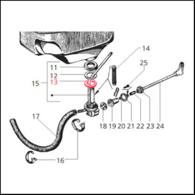 Diagrama técnico de peça hidráulica com componentes numerados