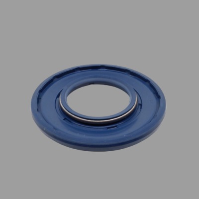 Vedante redondo azul em borracha com anel metálico no centro