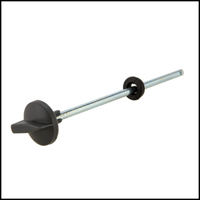 Peça metálica prateada com extremidades em plástico preto, uma com alavanca e outra lisa