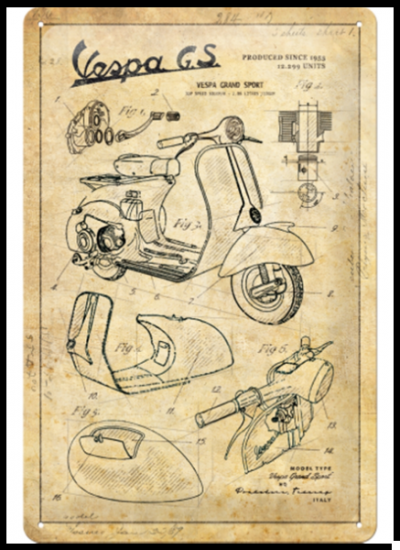 Placa de chapa Vespa - Parts Sketches