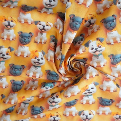 Tecido Cães Fofos Fundo Laranja 150cm