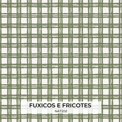 Papel ou tecido quadriculado verde e branco com etiqueta FUXICOS E FRICOTES NAT102