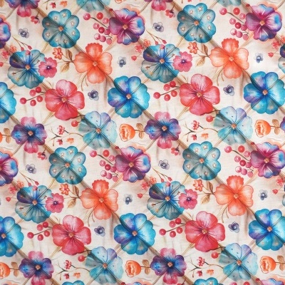 Tecido Costura Acolchoado Bege Flores 150cm