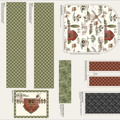 Padrão de tecido para costura com tema rural e instruções