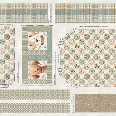 Folha de recorte com estampas variadas e desenhos de ursinhos para artesanato