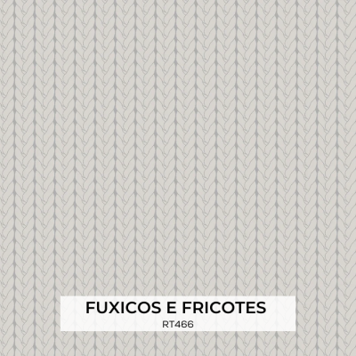 Tecido cinza claro com padrão de linhas entrelaçadas e etiqueta com texto