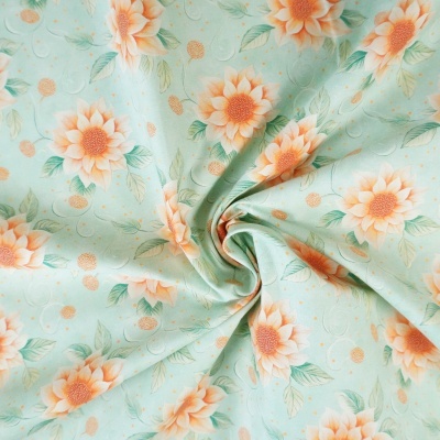Tecido Verde Flores Pessego 150cm