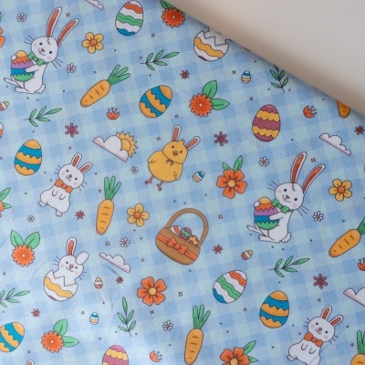 Tecido Pascoa Xadrez Azul 150cm