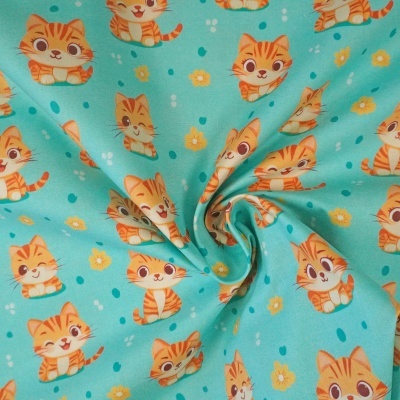 Tecido Azul Gatos 150cm