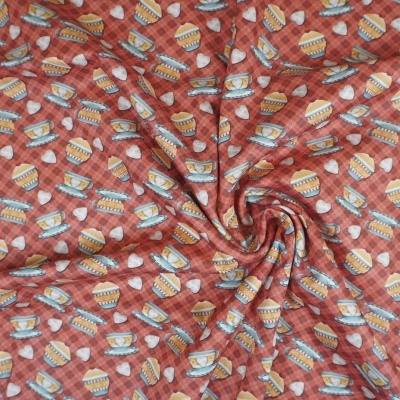 Tecido Fuxicos Amor e Café Xicaras Vinho 150cm