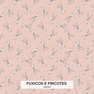 Tecido Fuxicos Dig. Mini Tesouras Rosa 150CM