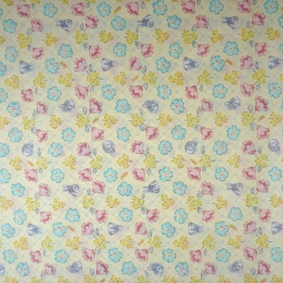 Tecido Japones Cosmo Textiles Amarelo Flor e Coelho 110cm