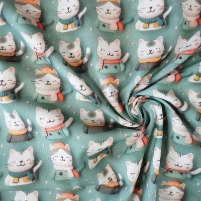 Tecido Gatinhos Sorridentes Verde 150CM