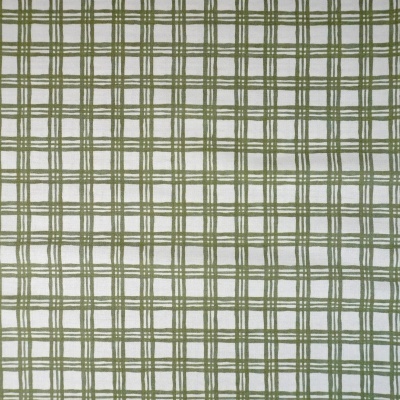 Tecido branco com padrão quadriculado verde