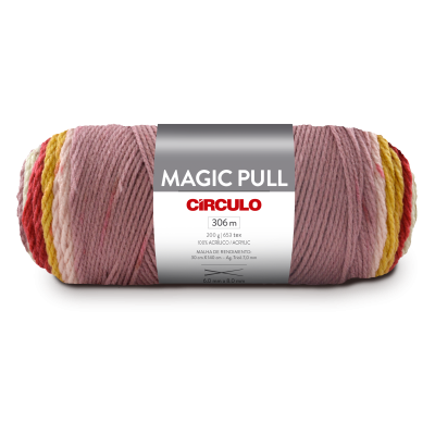 Novelo de lã multicolor Magic Pull da marca Circulo com 306 metros e etiqueta branca