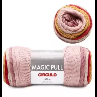 Novelo de fio de lã Círculo Magic Pull em cores misturadas rosa, vermelho, amarelo e bege