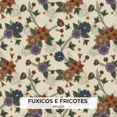 Tecido Fuxicos FLORAL AMO APLIQUE BEGE 150cm