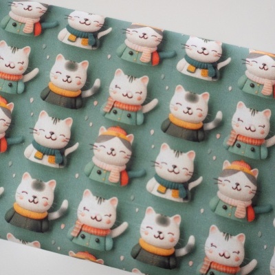 Tecido Gatinhos Sorridentes Verde 150CM