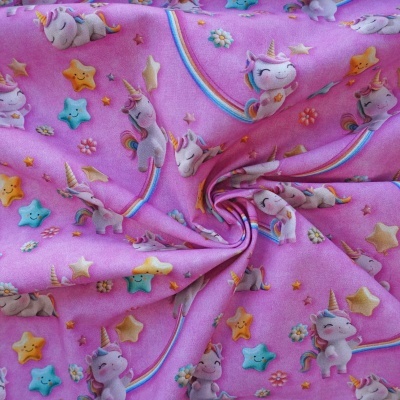Tecido Unicornios com Estrelas 3D 150cm