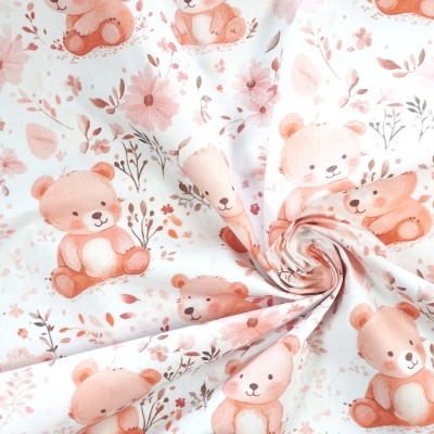 Tecido Ursas e Flores Rosé 150cm