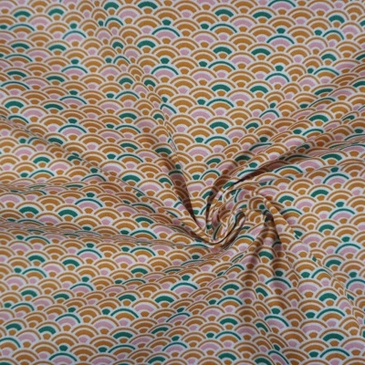 Tecido Domotex Ondas Verde, Amarelo e Rosa 150cm