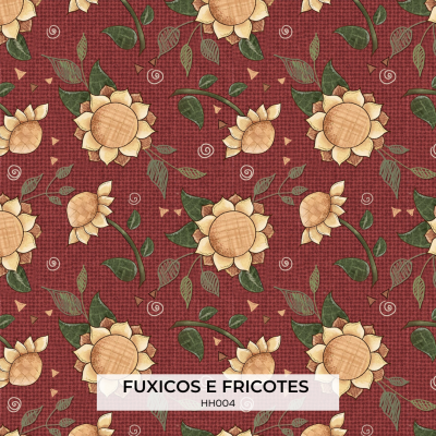 Tecido Fuxicos Home Sweet Home GIRASSÓIS FUNDO VINHO 150cm