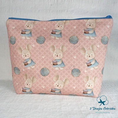 Necessaire Ratinhos Costureiros Rosa
