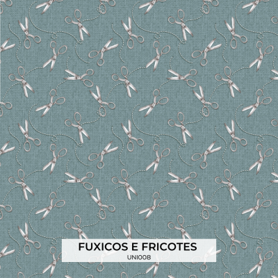 Tecido Fuxicos Dig. Mini Tesouras Petróleo 150CM