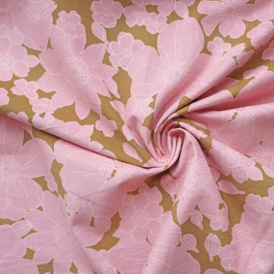 Tecido Bombazine Castanha com Flores Rosa 150CM