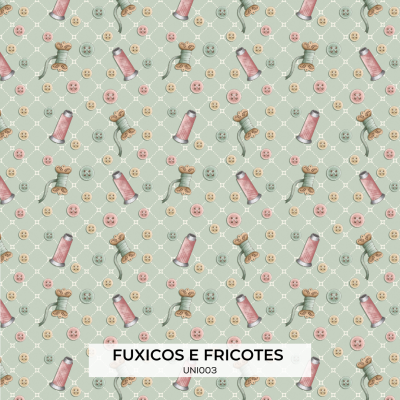 Tecido Fuxicos Dig. Botões e Carretéis Menta 150CM